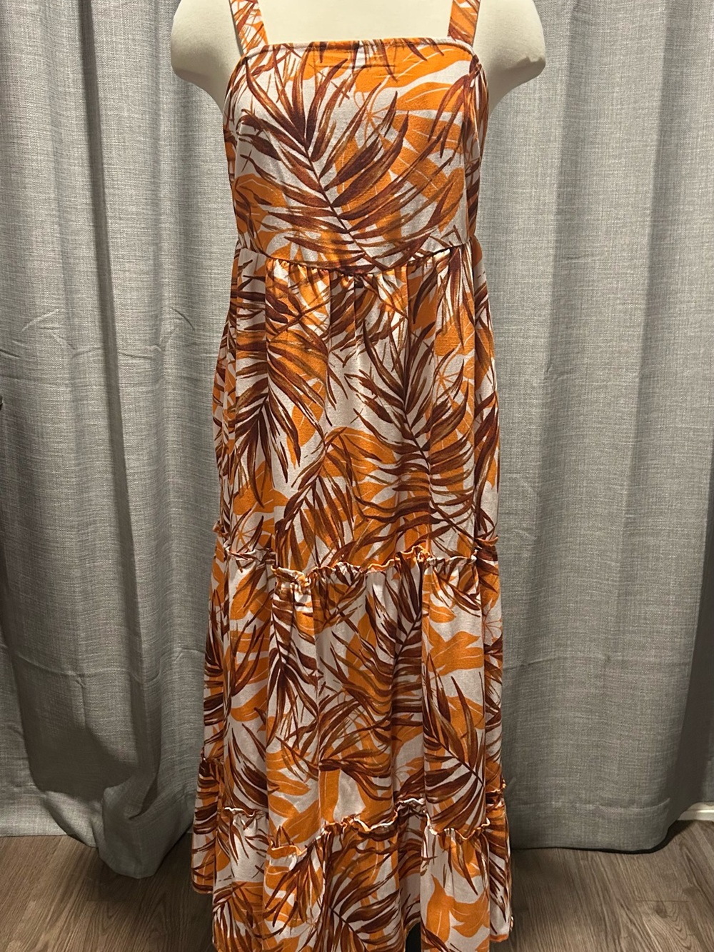 Emma & Michele Orange and Brown Leaf-Print Maxi Dress